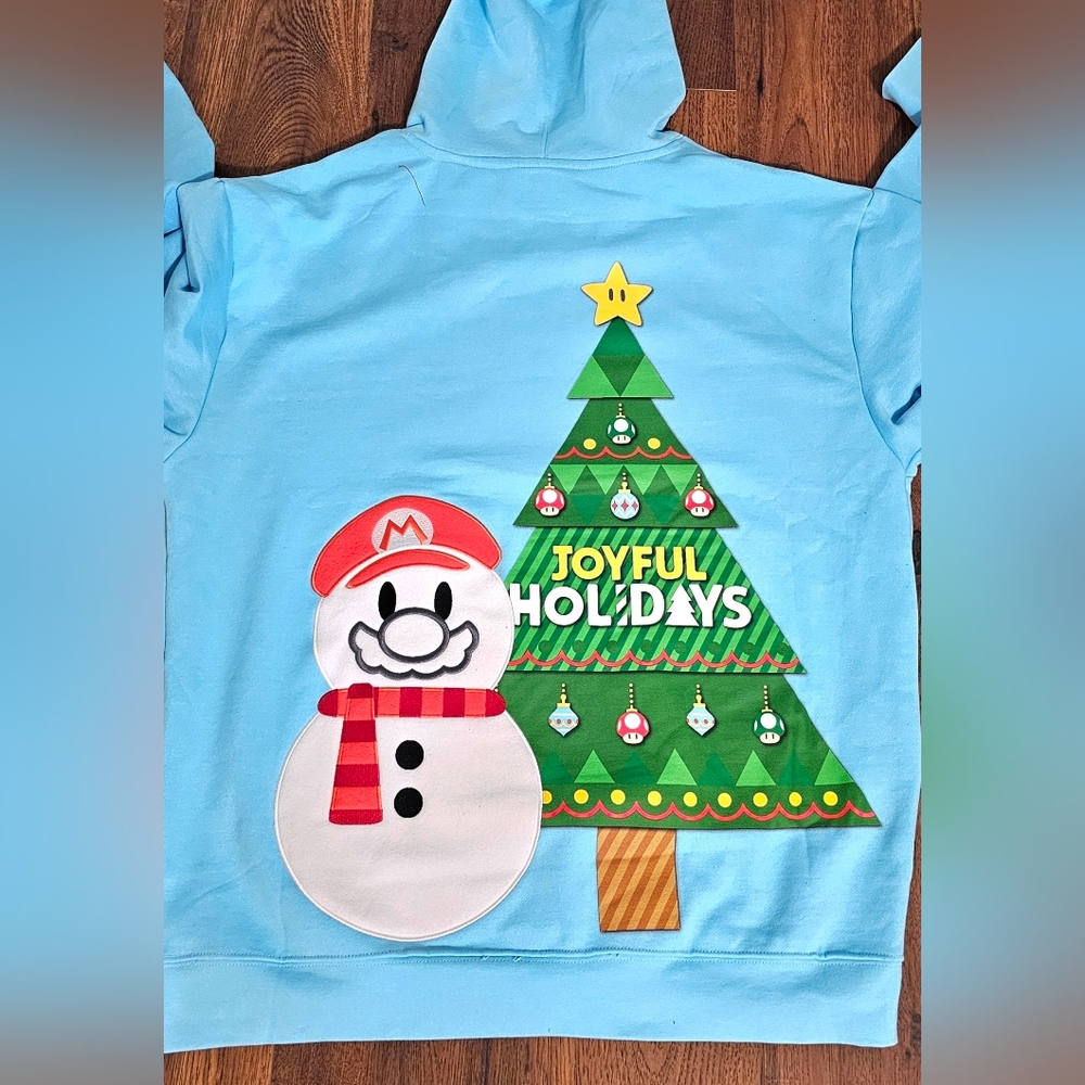 Nintendo Mario Holiday Hoodie Blue XXL Oversized NWT Super Nintendo